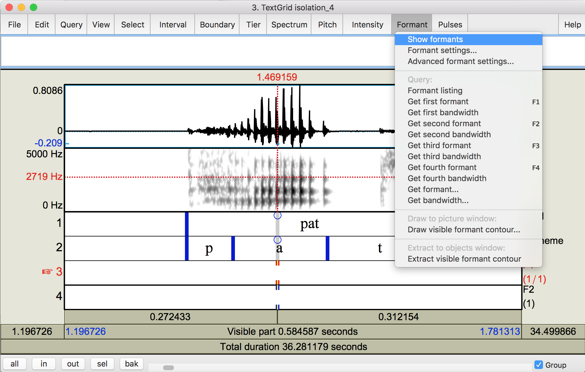 praat draw visible spectrogram and textgrid script